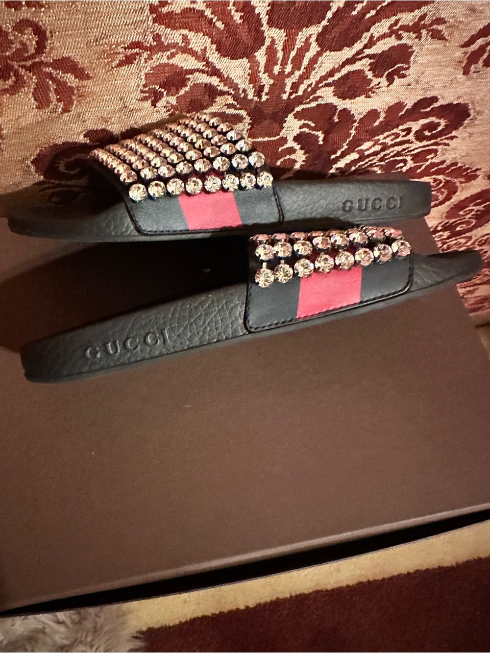 Gucci Black Crystal-Studded Slide Sandals with Multicolor Stones - Picture 3 of 5